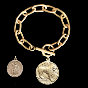 Winged Lion & Archangel Gabriel Link Bracelet - Gold