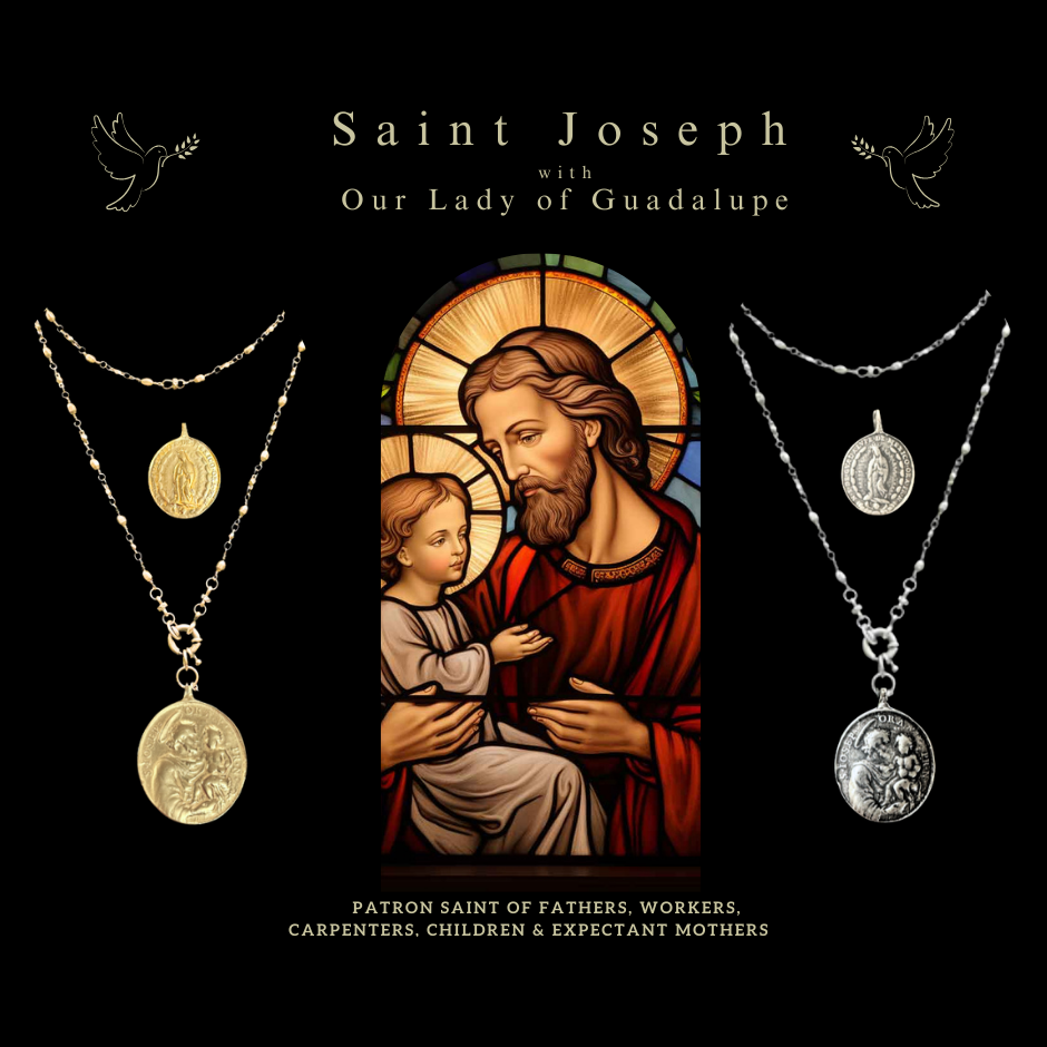 Saint Joseph and Our Lady of Guadalupe Bead Chain Necklace - Gold