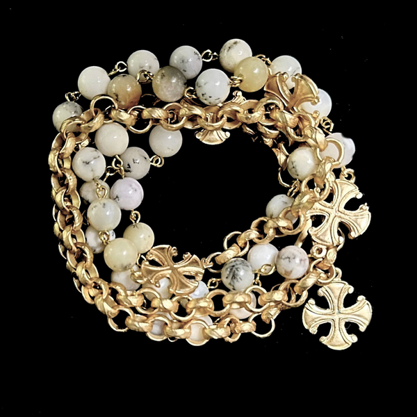 Cross Pattee Dendritic Opal Wrap Necklace/Bracelet - Whispering
