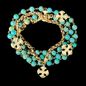 Cross Pattée Turquoise Wrap Necklace/Bracelet