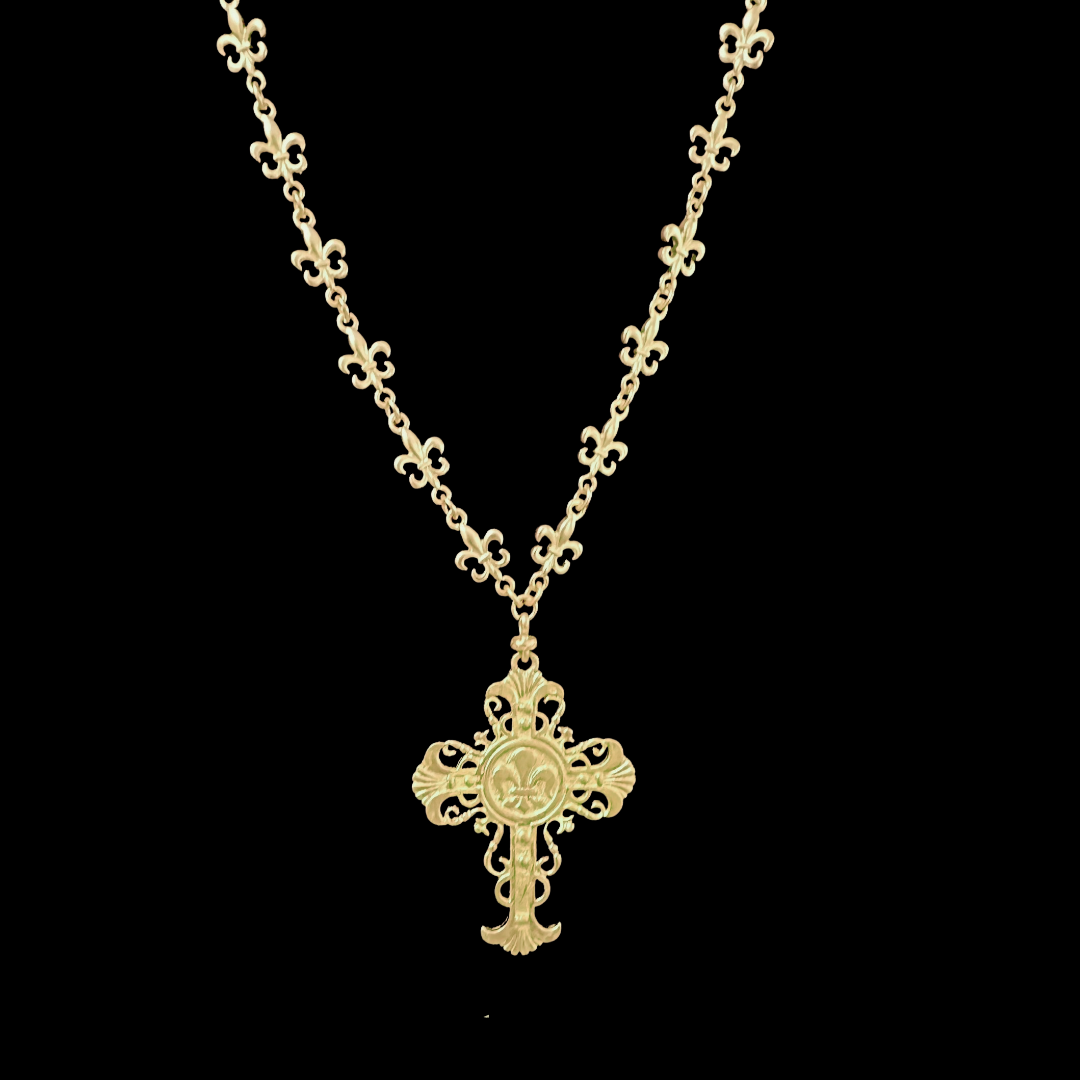 Ethereal Fleur de Lis Cross Cascade in Gold