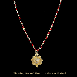 Flaming Sacred Heart Necklace in Garnet & Gold by Whispering Goddess