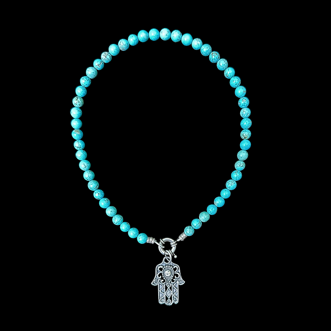 Hamsa Hand of the Divine Turquoise Necklace - Silver