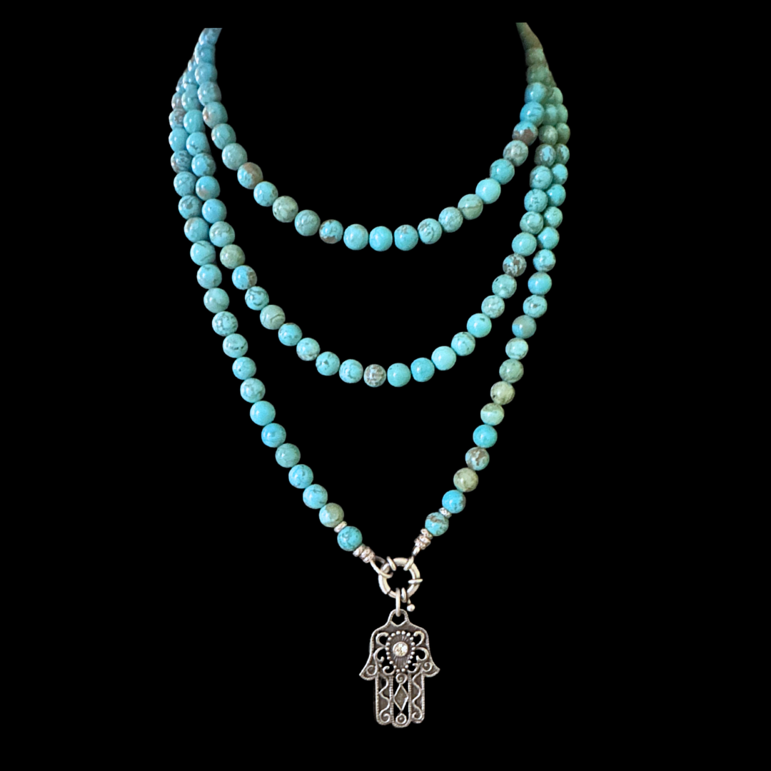 Hamsa Hand of the Divine Turquoise Necklace - Silver
