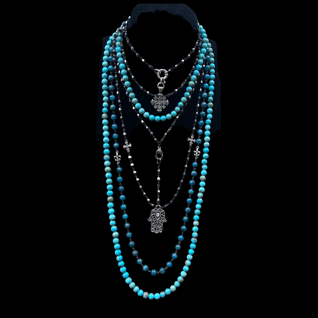 Hamsa Hand of the Divine Turquoise Necklace - Silver