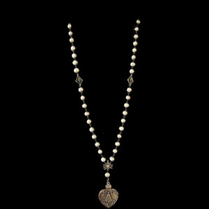Moonglow Lujan Sword of Seven Sorrows  Rosary Silver Freshwater Pearl Necklace