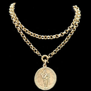 Saint Gabriel & Theotokos Medieval Cable Necklace - Gold