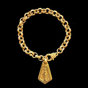 Miraculous Medal Medieval Cable Chain Bracelet in Gold