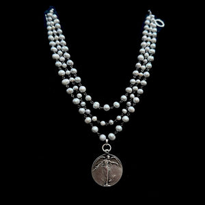 Moonglow Sophia Freshwater Pearl Peace Angel Necklace in Silver