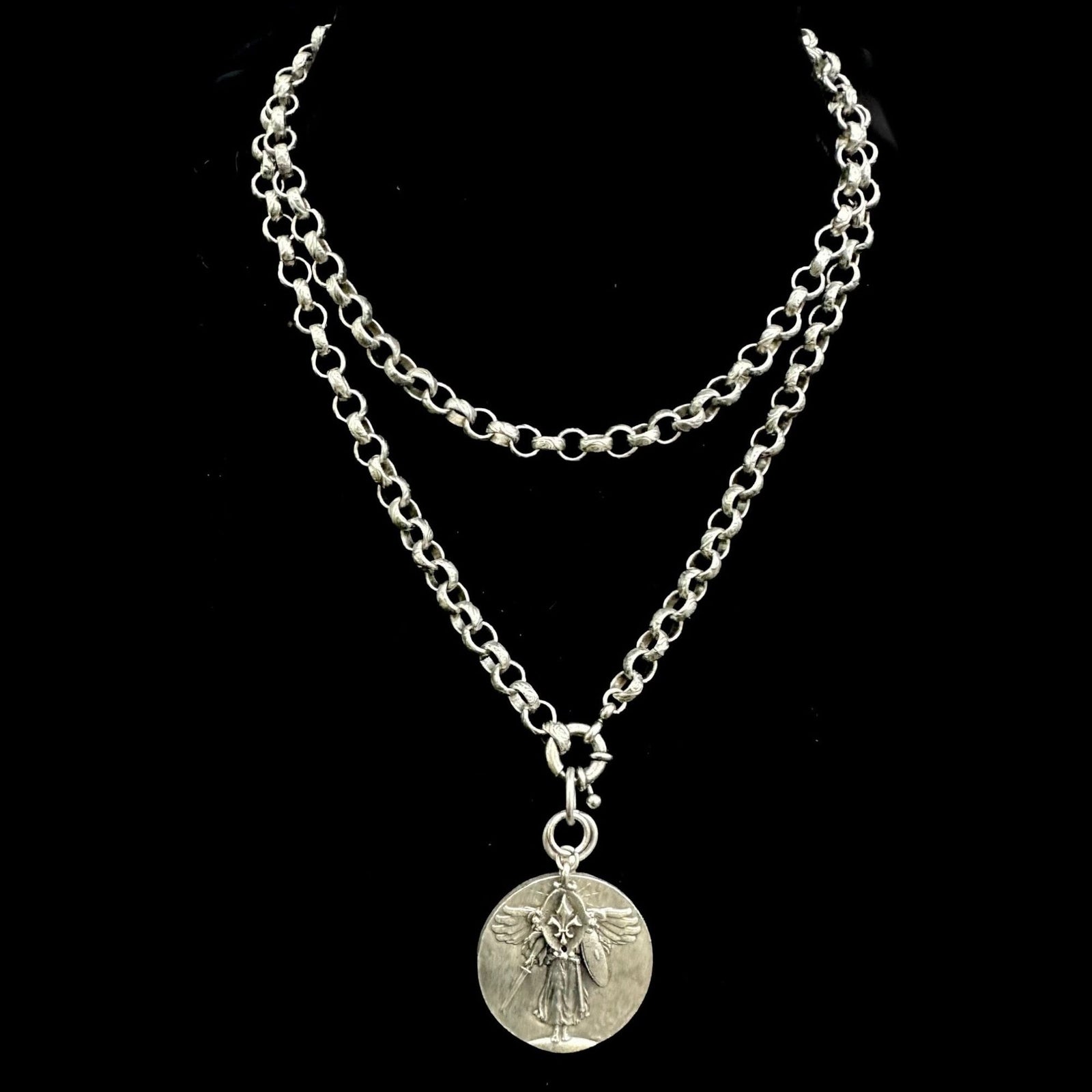 Saint Michael Victory Medieval Cable Necklace - Silver