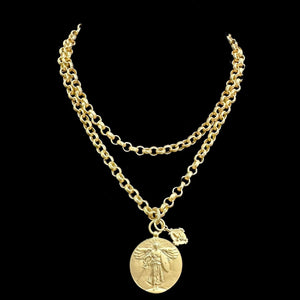 Saint Michael Victory Medieval Cable Necklace - Gold