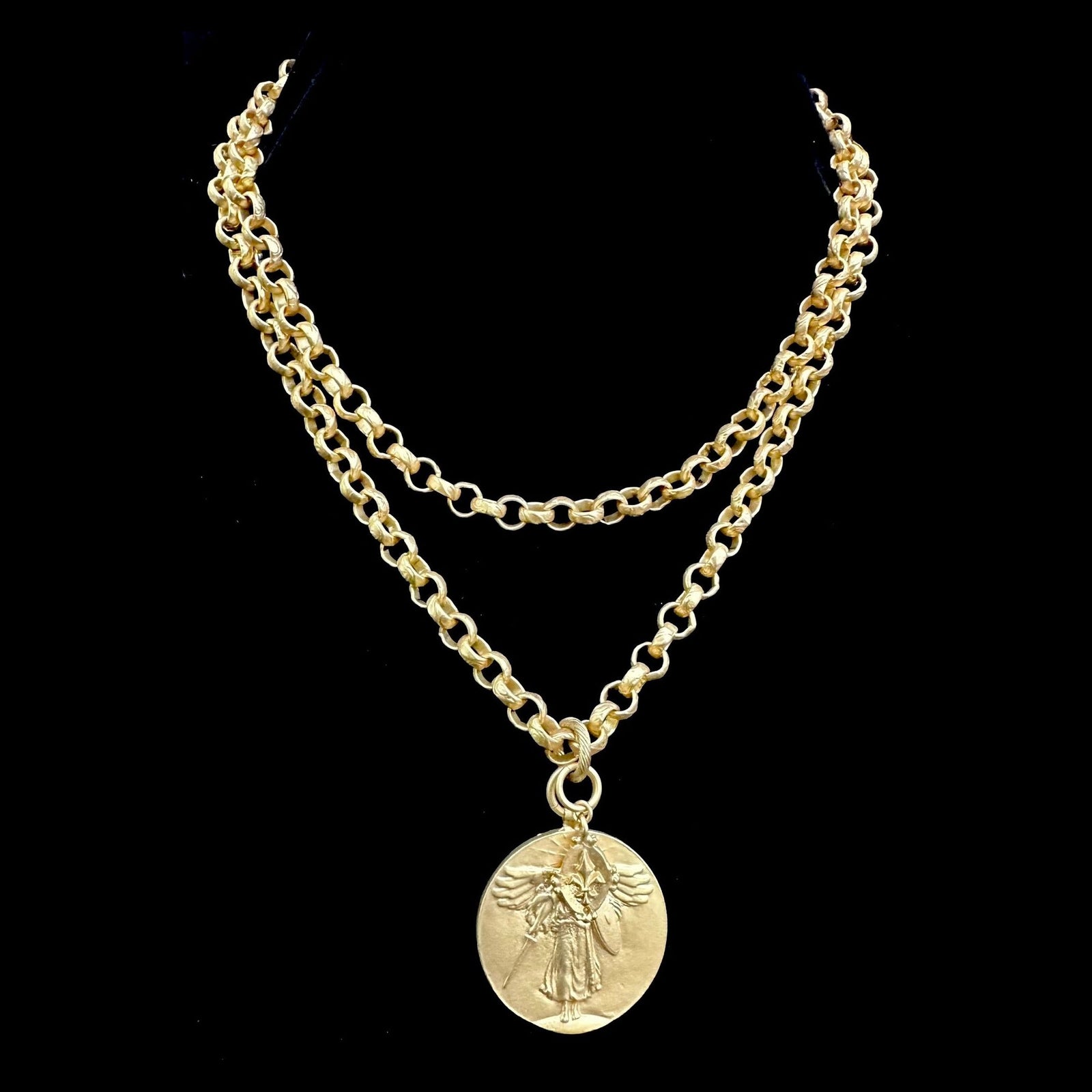 Saint Michael Victory Medieval Cable Necklace - Gold