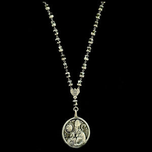 Sterling Silver Black Madonna of Montserrat in Black Jet & Silver Cathedral Bead Necklace