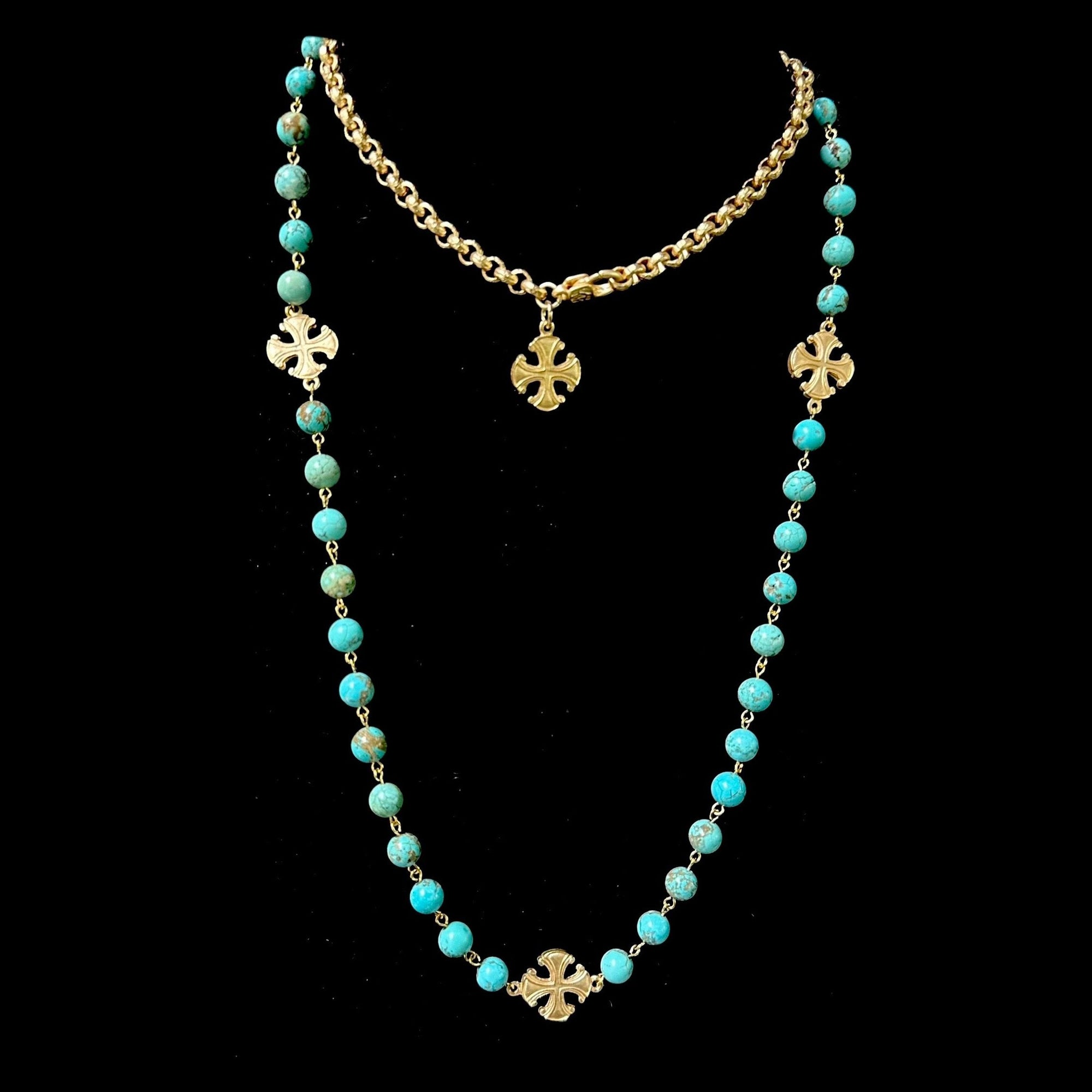 Cross Pattée Turquoise Wrap Necklace/Bracelet