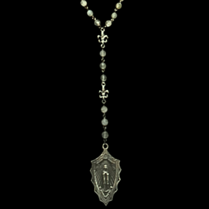 Black Madonna Petite Fleur de Lis  Drop Necklace in Faceted Labradorite Necklace