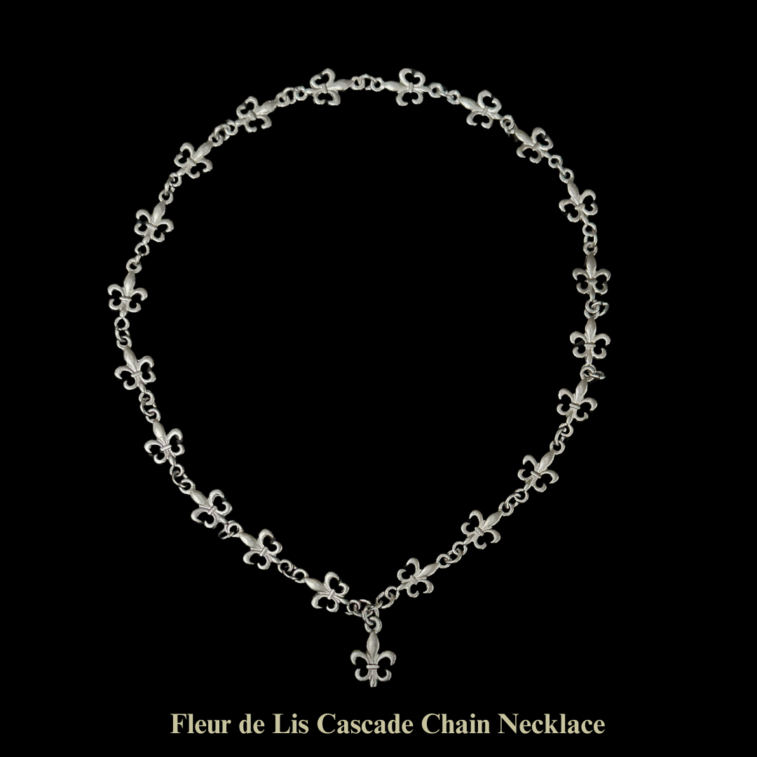 Fleur de Lis Cascade Chain Necklace in Gunmetal