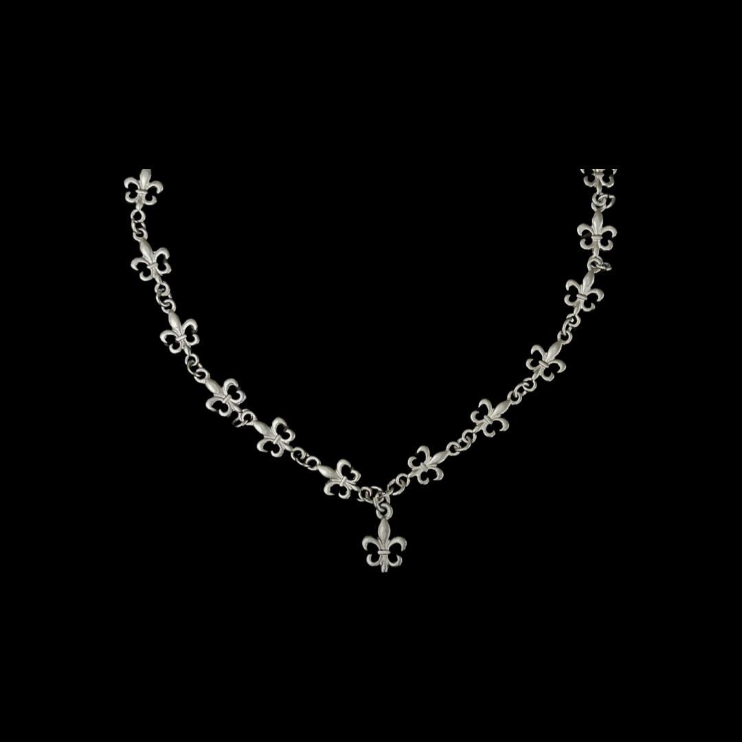Fleur de Lis Cascade Chain Necklace in Gunmetal