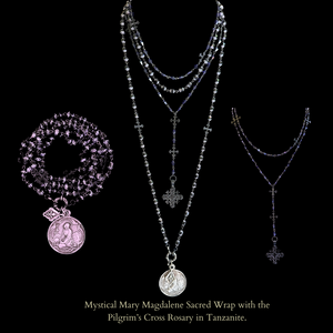 Mystical Mary Magdalene Black Jet & Tanzanite Cathedral Wrap Necklace / Bracelet