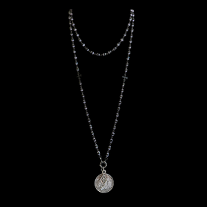 Mystical Mary Magdalene Black Jet & Tanzanite Cathedral Wrap Necklace / Bracelet