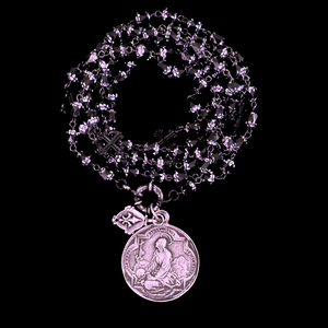 Mystical Mary Magdalene Black Jet & Tanzanite Cathedral Wrap Necklace / Bracelet