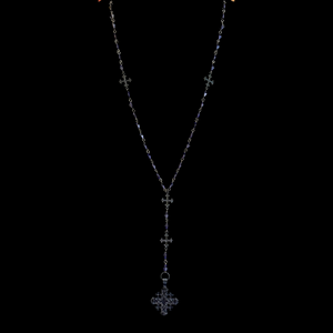 Pilgrims Cross Fleur de Lis Rosary & Necklace in Bohemian Tanzanite & Gunmetal