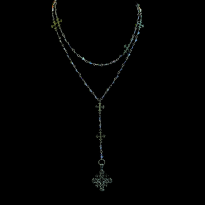 Pilgrims Cross Fleur de Lis Rosary & Necklace in Bohemian Tanzanite & Gunmetal