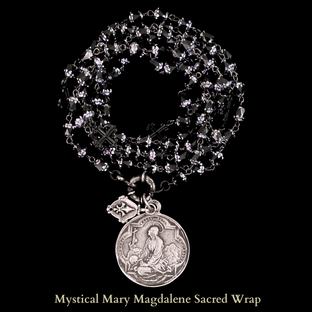 Mystical Mary Magdalene Black Jet & Tanzanite Cathedral Wrap Necklace / Bracelet
