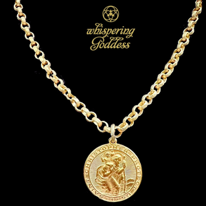 Saint Christopher Medieval True North Necklace with Compass Rose - Gold