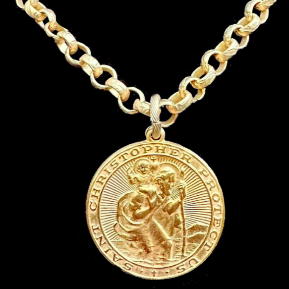 Saint Christopher Medieval Chain Necklace Gold