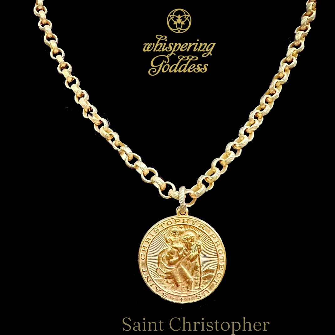 Saint Christopher Medieval Chain Necklace Gold Whispering Cowgirl