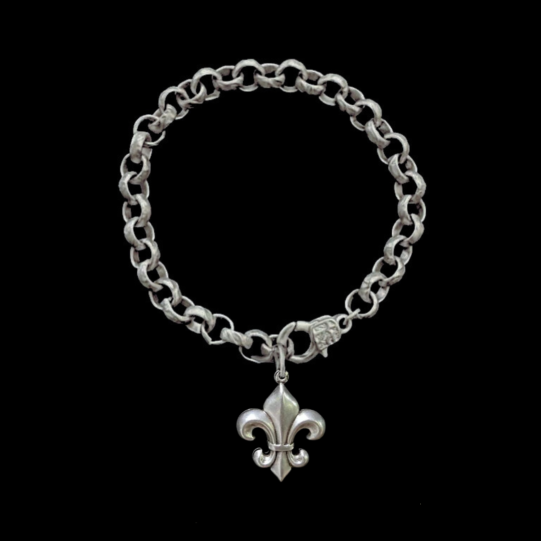Assumption Fleur de Lis Medieval Cable Chain Bracelet - Silver