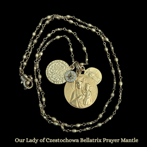 Bellatrix Black Madonna of Czestochowa Prayer Mantle Necklace - Gold