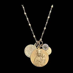 Bellatrix Black Madonna of Czestochowa Prayer Mantle Necklace - Gold