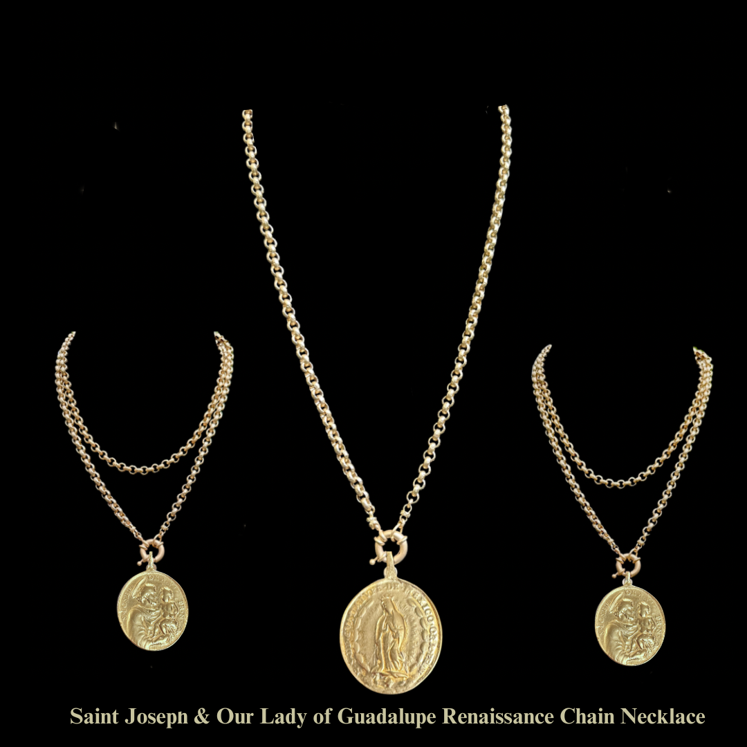 Saint Joseph & Our Lady of Guadalupe Renaissance Chain Necklace - Gold