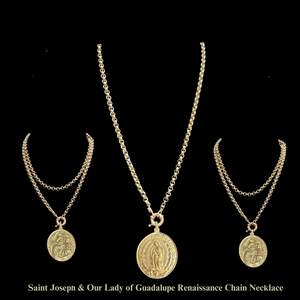 Saint Joseph & Our Lady of Guadalupe Renaissance Chain Necklace - Gold