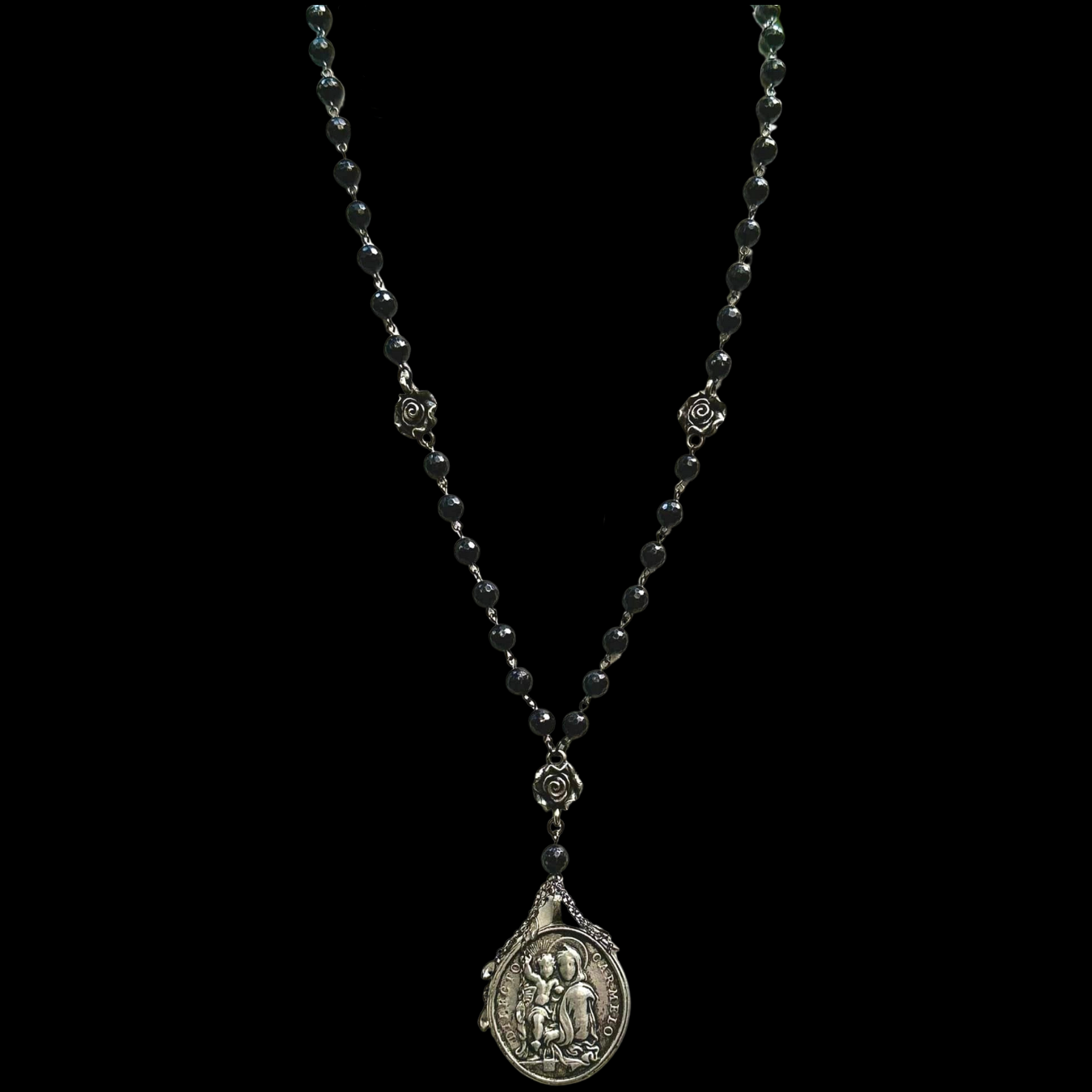 Our Lady of Carmel - Star of the Sea Single Faceted  Onyx Necklace
