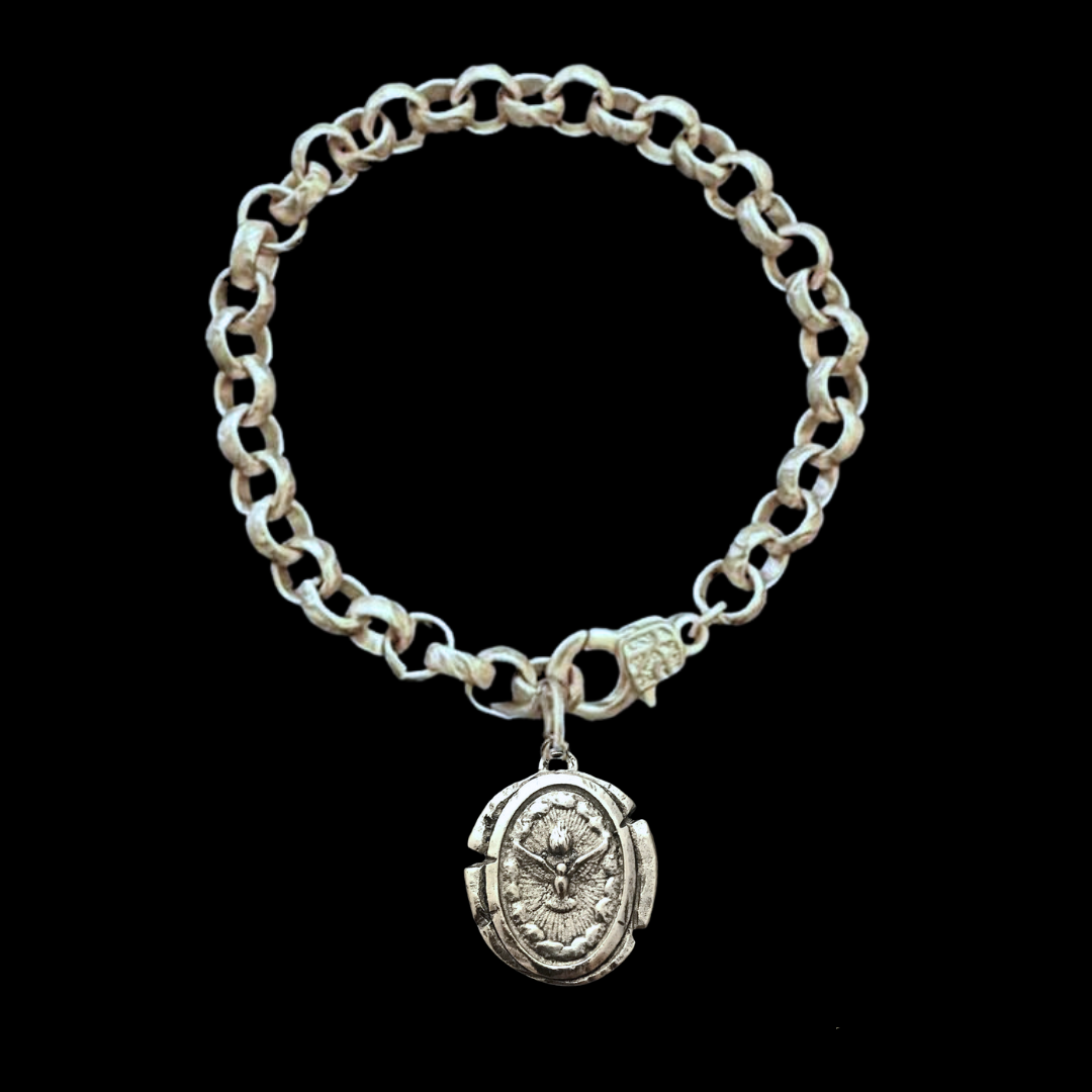 Peaceful Dove Medieval Cable Chain Bracelet - Silver