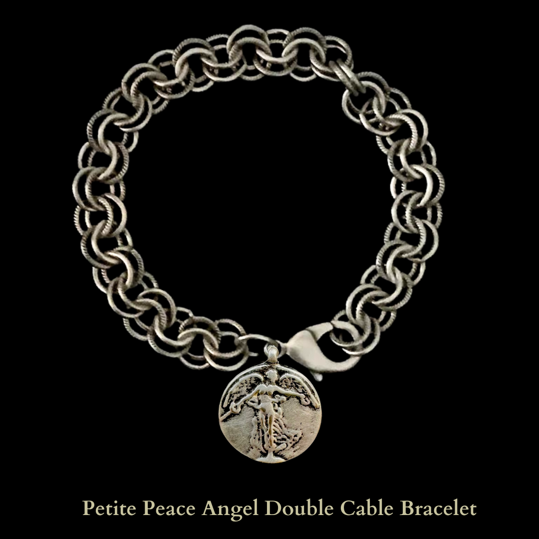 Petite Peace Angel Double Cable Bracelet by Whispering Goddess - Silver