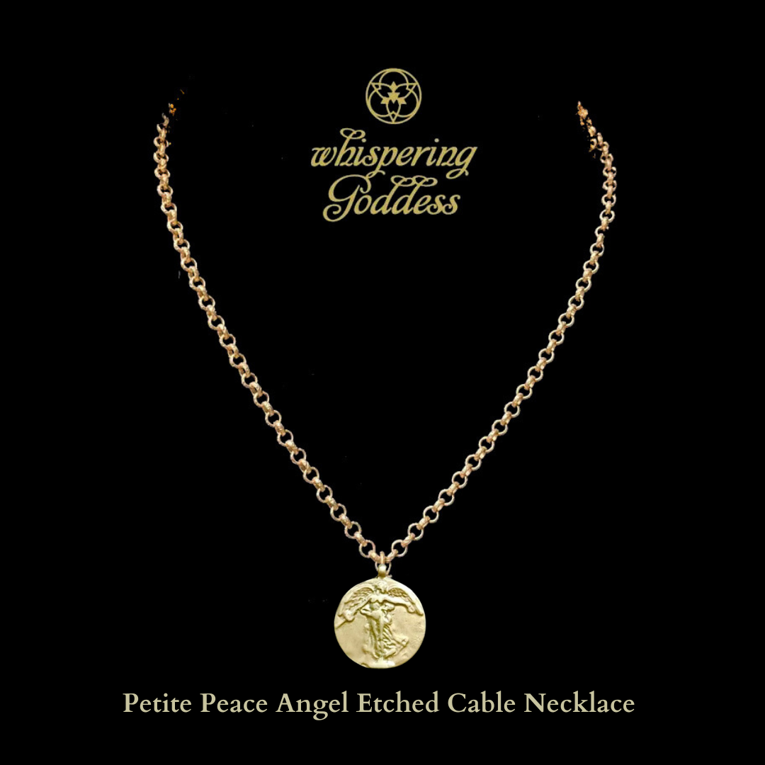 Petite Peace Angel Etched Cable Necklace - Gold