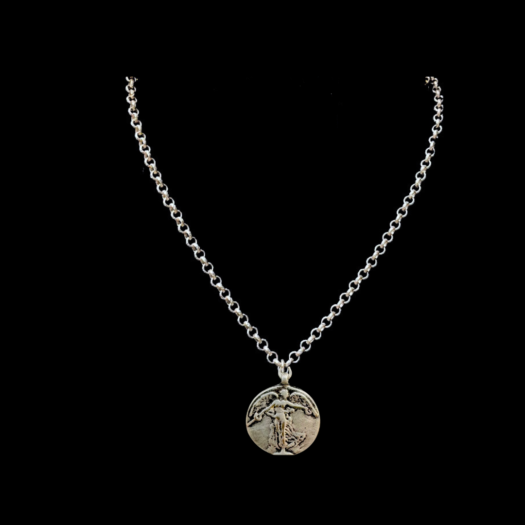 Petite Peace Angel Etched Cable Necklace - Silver