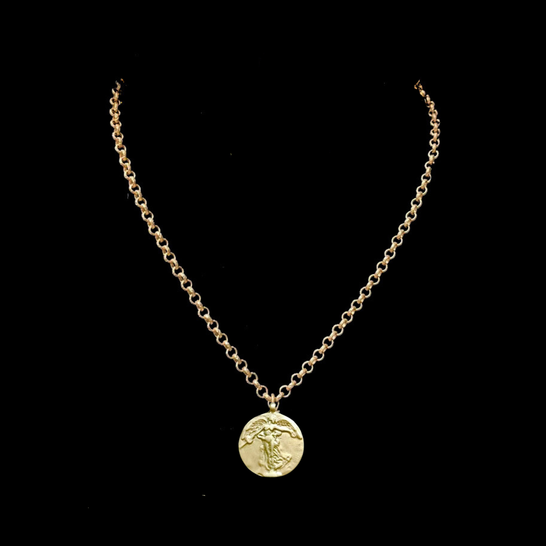 Petite Peace Angel Etched Cable Necklace - Gold
