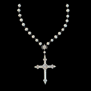 Raphaela Moonglow Sacred Heart Cross Freshwater Pearl Necklace