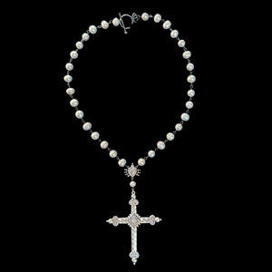 Raphaela Moonglow Sacred Heart Cross Freshwater Pearl Necklace