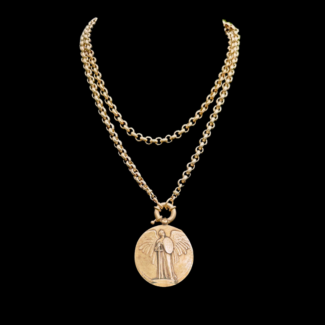 Saint Michael Pax Medallion Renaissance Cable Necklace - Gold