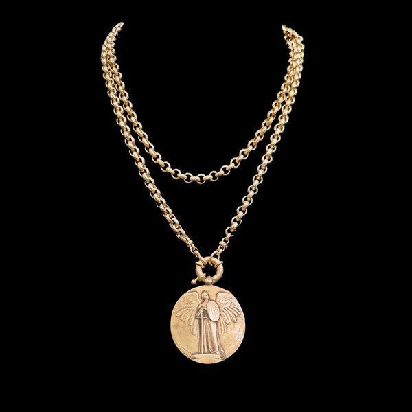 Saint Michael Pax Medallion Renaissance Cable Necklace - Gold
