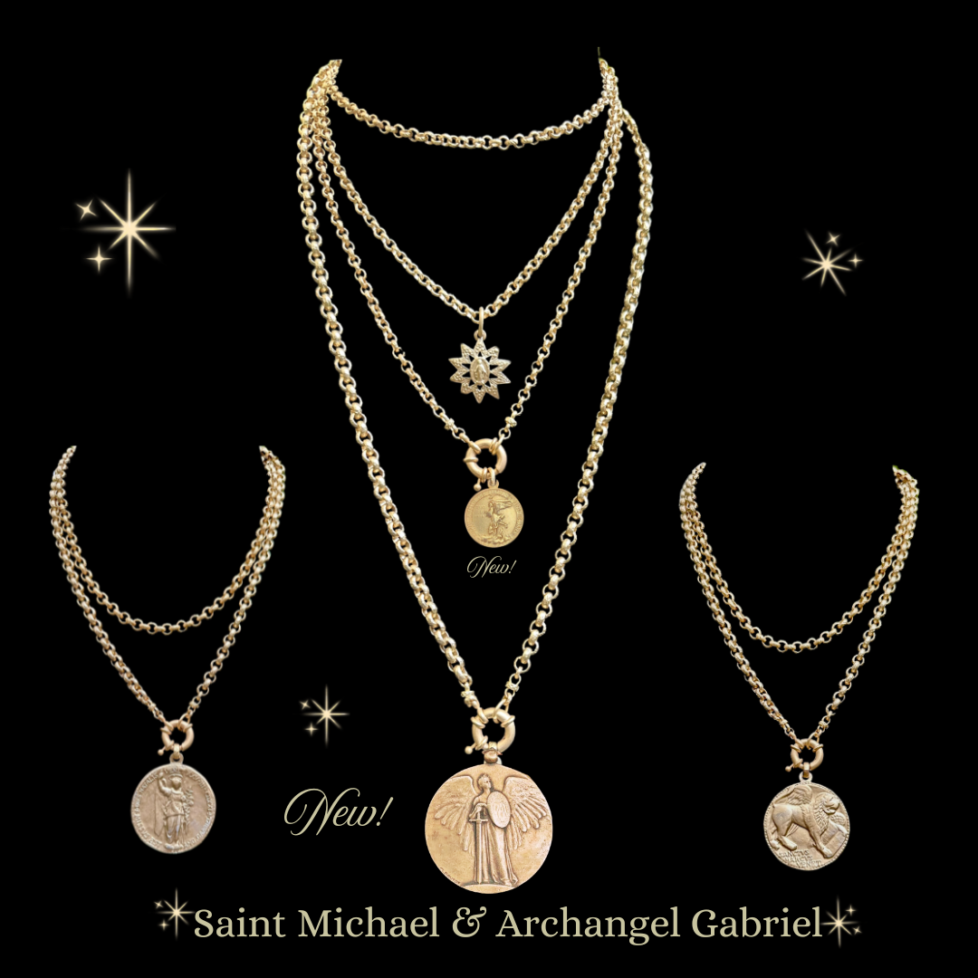 Saint Michael Pax Medallion Renaissance Cable Necklace - Gold