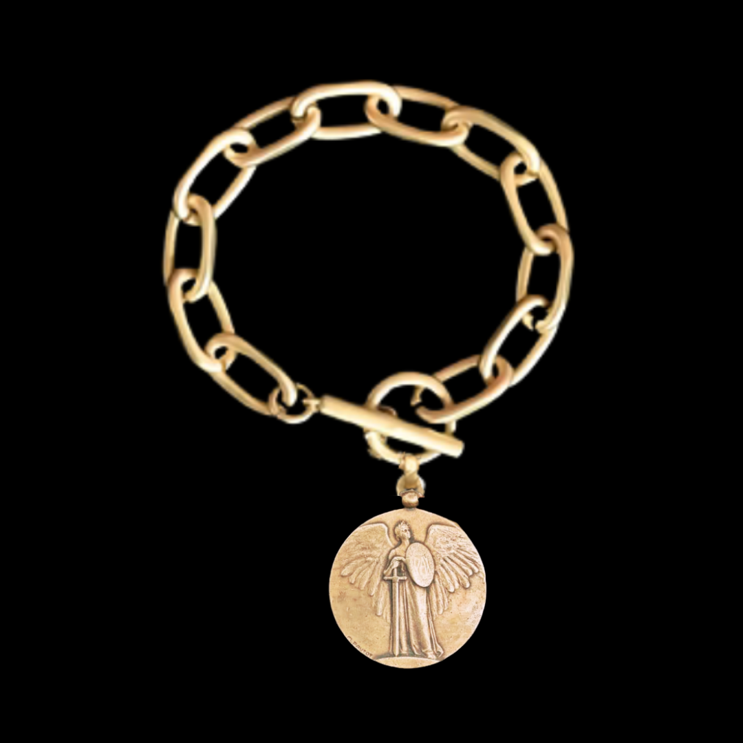 Saint Michael Pax Medallion Link Bracelet - Gold