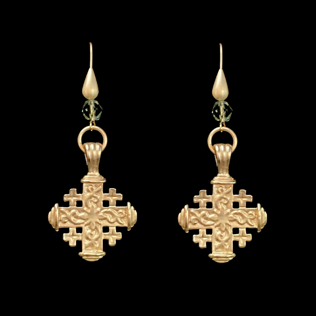 Pilgrim's Cross Earrings Peridot and Gold
