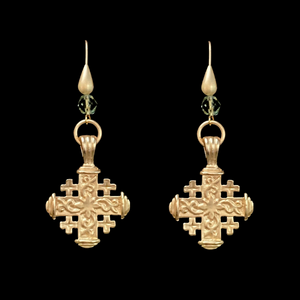 Pilgrim's Cross Earrings Peridot and Gold