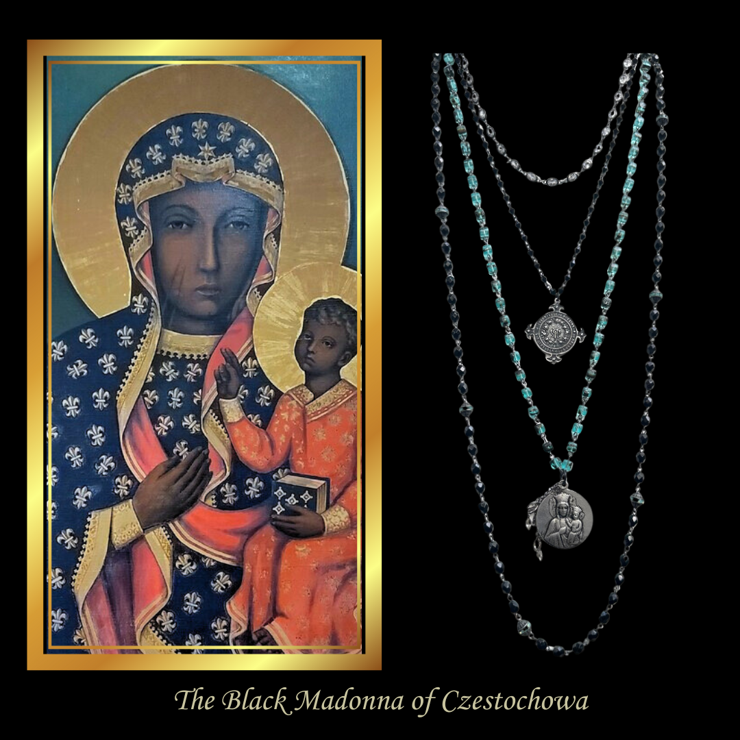 The Black Madonna of Czestochowa Blue Tortoise Necklace